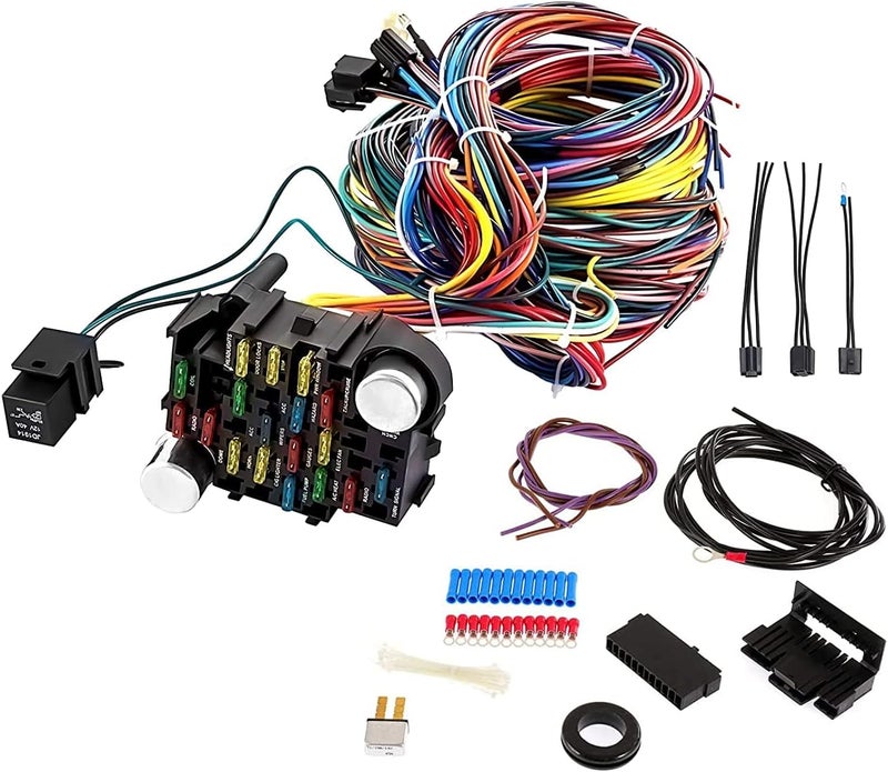 Niyako 21 Circuit Long Wires Standard Color Wiring Harness Kit for Chevy Hotrods Ratrods Universal - Image 1