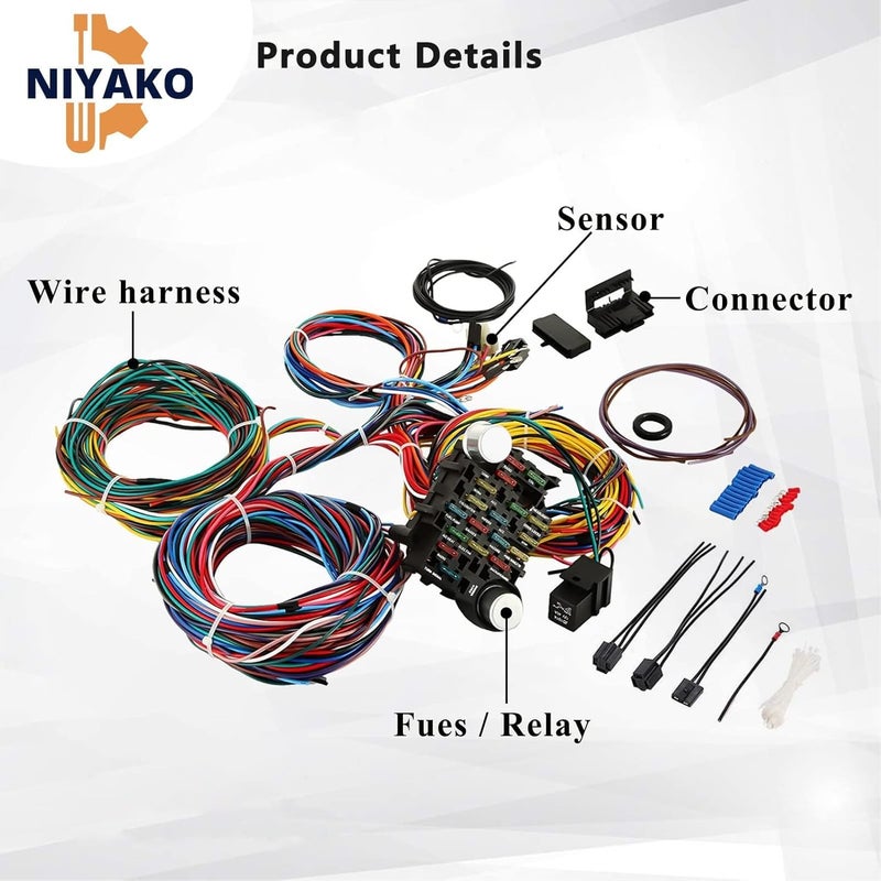 Niyako 21 Circuit Long Wires Standard Color Wiring Harness Kit for Chevy Hotrods Ratrods Universal - Image 5