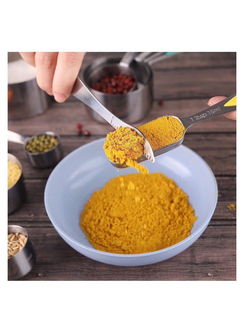 KASTWAVE مجموعة ملاعق قياس، ملعقة طهي وخبز، ملاعق قياس ستانلس ستيل ذات مقبض طويل وقابلة للتكديس لقياس المكونات الجافة والسائلة، تناسب في جرة التوابل، 11 قطعة - Image 3