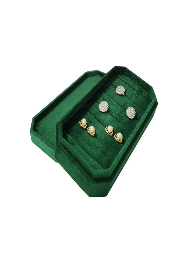 SCIKHEFT Large Ring Case Organizer Velvet Jewelry Display Box 7 Slots Showcase With Lid for Earrings Rings(Green) - Image 5