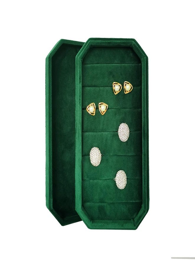 SCIKHEFT Large Ring Case Organizer Velvet Jewelry Display Box 7 Slots Showcase With Lid for Earrings Rings(Green) - Image 3