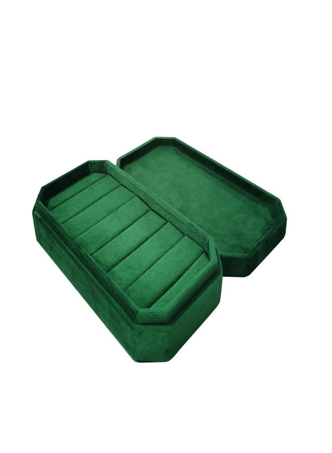 SCIKHEFT Large Ring Case Organizer Velvet Jewelry Display Box 7 Slots Showcase With Lid for Earrings Rings(Green) - Image 1