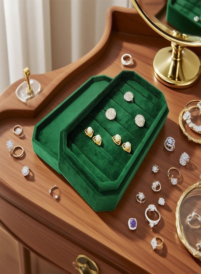 SCIKHEFT Large Ring Case Organizer Velvet Jewelry Display Box 7 Slots Showcase With Lid for Earrings Rings(Green) - Image 4