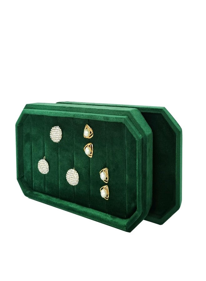 SCIKHEFT Large Ring Case Organizer Velvet Jewelry Display Box 7 Slots Showcase With Lid for Earrings Rings(Green) - Image 2