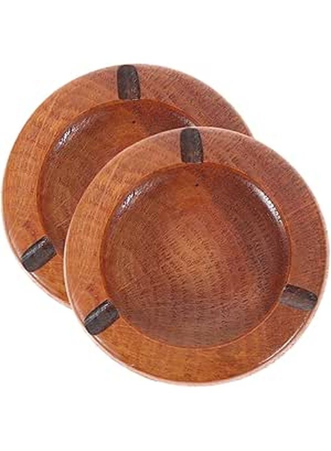 Wooden Ashtray Set Of 2 Small Round Vintage Style For Home Office Desktop 10X3 5Cm Random Color - Image 1