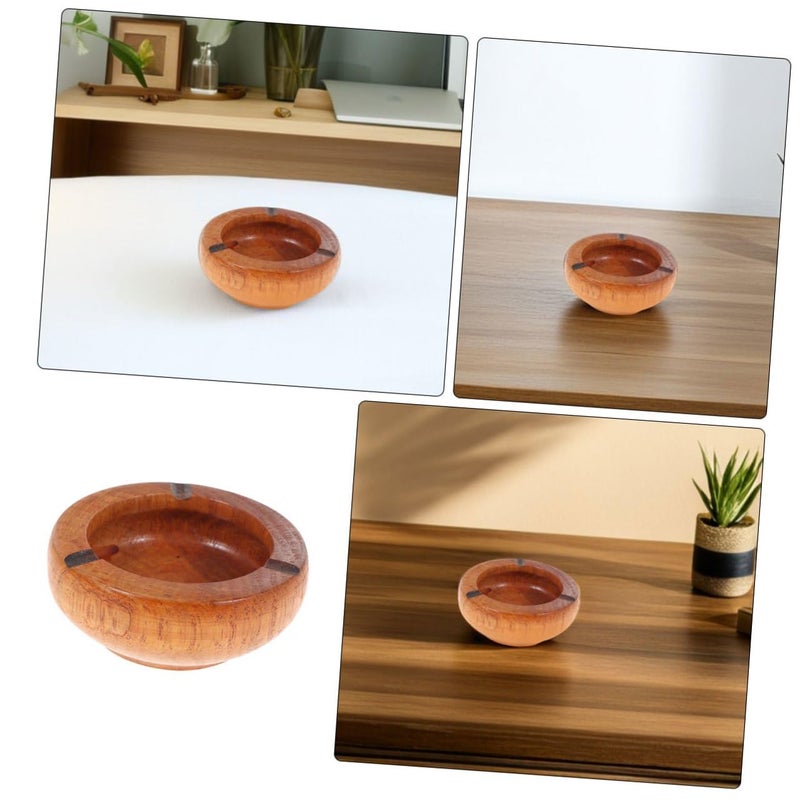 Wooden Ashtray Set Of 2 Small Round Vintage Style For Home Office Desktop 10X3 5Cm Random Color - Image 5