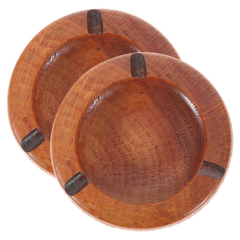 Wooden Ashtray Set Of 2 Small Round Vintage Style For Home Office Desktop 10X3 5Cm Random Color - Image 2