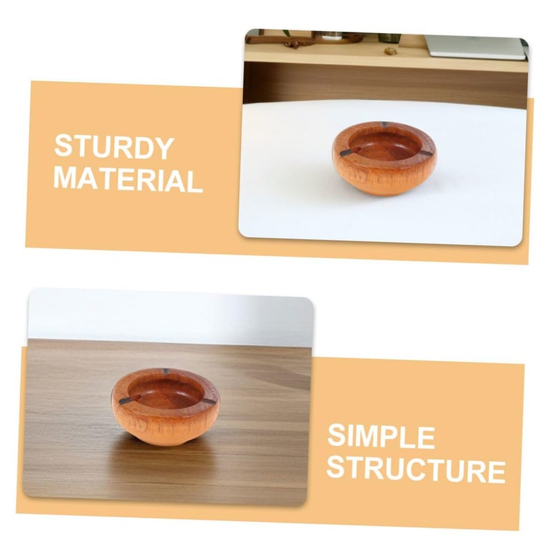 Wooden Ashtray Set Of 2 Small Round Vintage Style For Home Office Desktop 10X3 5Cm Random Color - Image 4