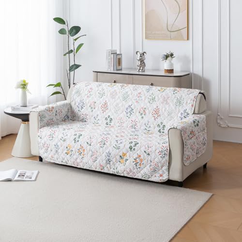 House of Quirk 'Mughal Series' Anti-Slip Sofa Cover Mat with Pocket | Polyester Couch Protector for Pets, Kids & Spills (Neem Buti, 180x210cm, Four Seater) - Image 1