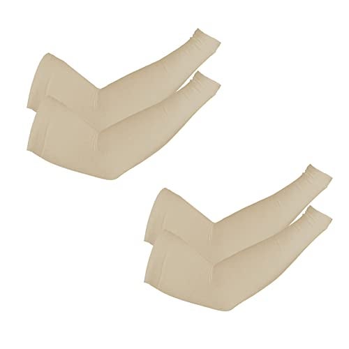 PFFY 2 Pairs UV Protection Cooling Arm Sleeves for Men and Women UPF 50 Sun Sleeve Beige*2 - Image 1