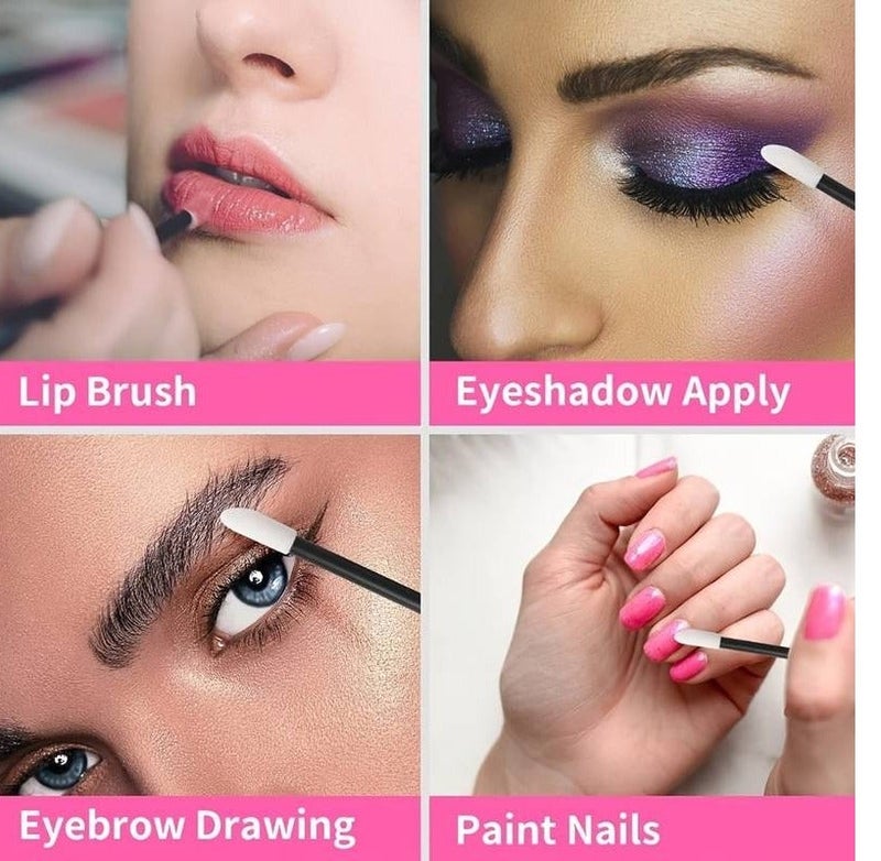 Me Now 50 Pcs Disposable Lip Brushes Lipstick Gloss Applicators Wands Tester Kits Makeup Tool Cleaner Accessories for Lip Eye Nails Multifunctional Velvet Lip Brushes Makeup Brushes (100 Pcs (2 Packs) - Image 5