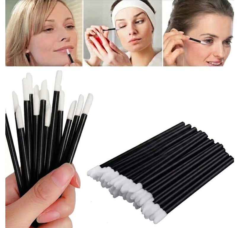 Me Now 50 Pcs Disposable Lip Brushes Lipstick Gloss Applicators Wands Tester Kits Makeup Tool Cleaner Accessories for Lip Eye Nails Multifunctional Velvet Lip Brushes Makeup Brushes (100 Pcs (2 Packs) - Image 3