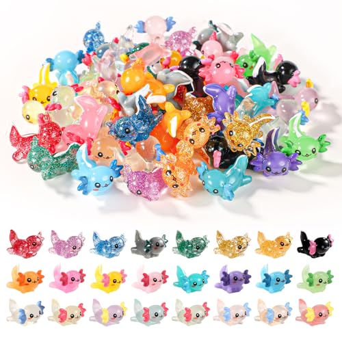 XIHIRCD 72pcs Mini Resin Axolotl 3 Styles Tiny Miniature Axolotl Figurines Small Rubber Axolotl Ornament Toy Little Animals Charms for DIY Craft Garden Landscape Dollhouse Potted Plant Decorations - Image 1