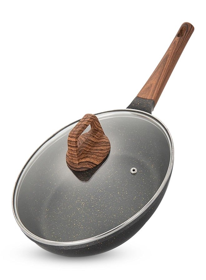 Dkriva® Granite Non Stick Fry Pan 24cm with Lid Induction Compatible Cookware Detachable Handle Aluminium Kitchen Pan Durable Frying Pan for Daily Cooking Black - Image 1