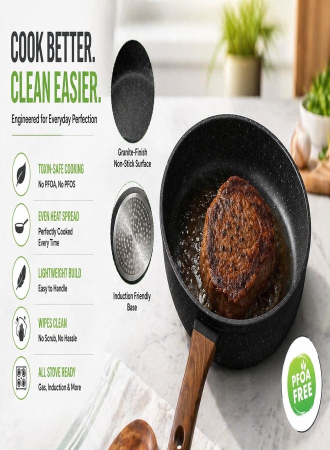Dkriva® Granite Non Stick Fry Pan 24cm with Lid Induction Compatible Cookware Detachable Handle Aluminium Kitchen Pan Durable Frying Pan for Daily Cooking Black - Image 4