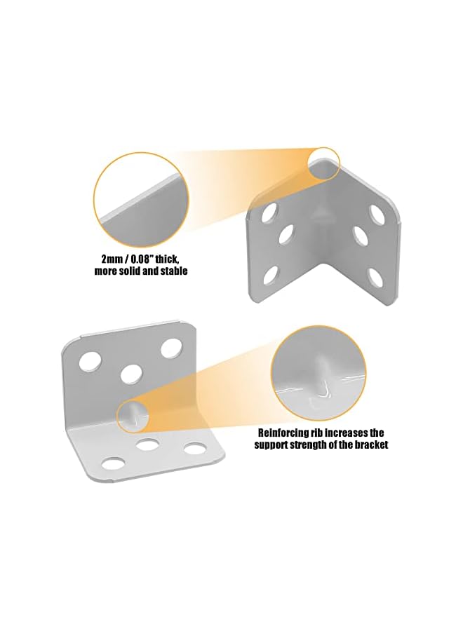 The Bros 12PCS 1.5 x 1.1 Inch L Shape Shelf Bracket, White 28 x 28 x 36mm Metal Corner Brace, 90 Degree Right Angle L Brackets Support with Screws for Wood Furniture Shelves - Image 3