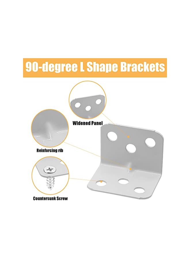 The Bros 12PCS 1.5 x 1.1 Inch L Shape Shelf Bracket, White 28 x 28 x 36mm Metal Corner Brace, 90 Degree Right Angle L Brackets Support with Screws for Wood Furniture Shelves - Image 2