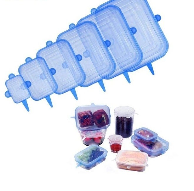 6PCS Square Silicone Stretch Lid Kitchen Tool Accessories Reusable Food Packaging Sealed Lid Keeps Fresh Elastic Bowl Lid - Image 1