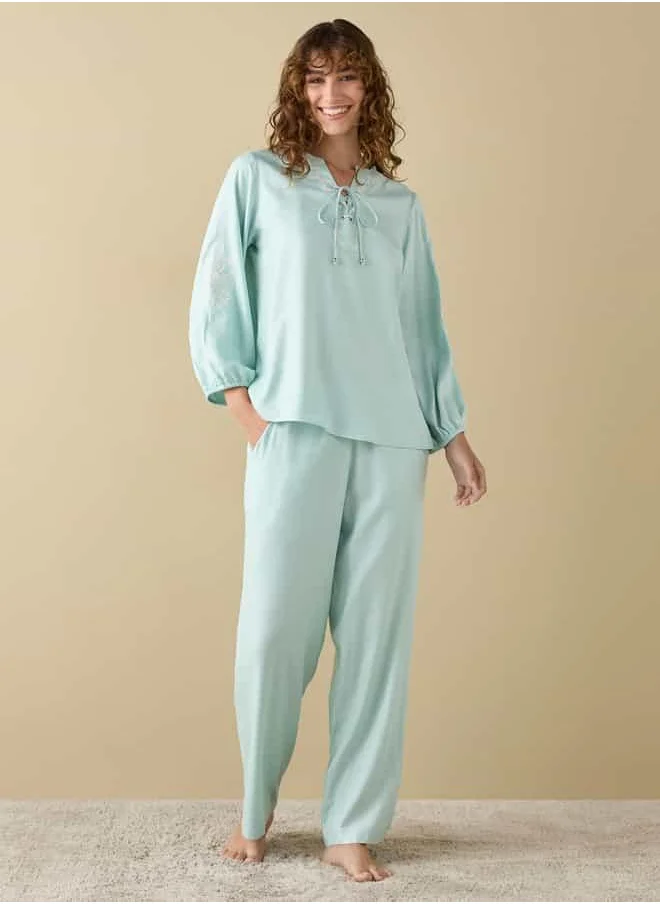 FAV Embroidered Long Sleeves Top and Pyjama Set