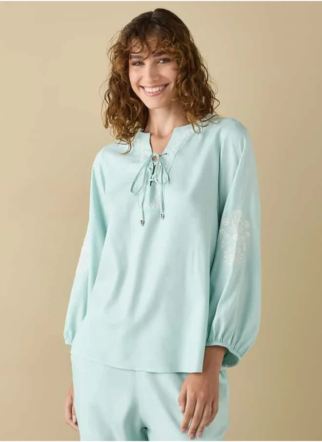 FAV Embroidered Long Sleeves Top and Pyjama Set