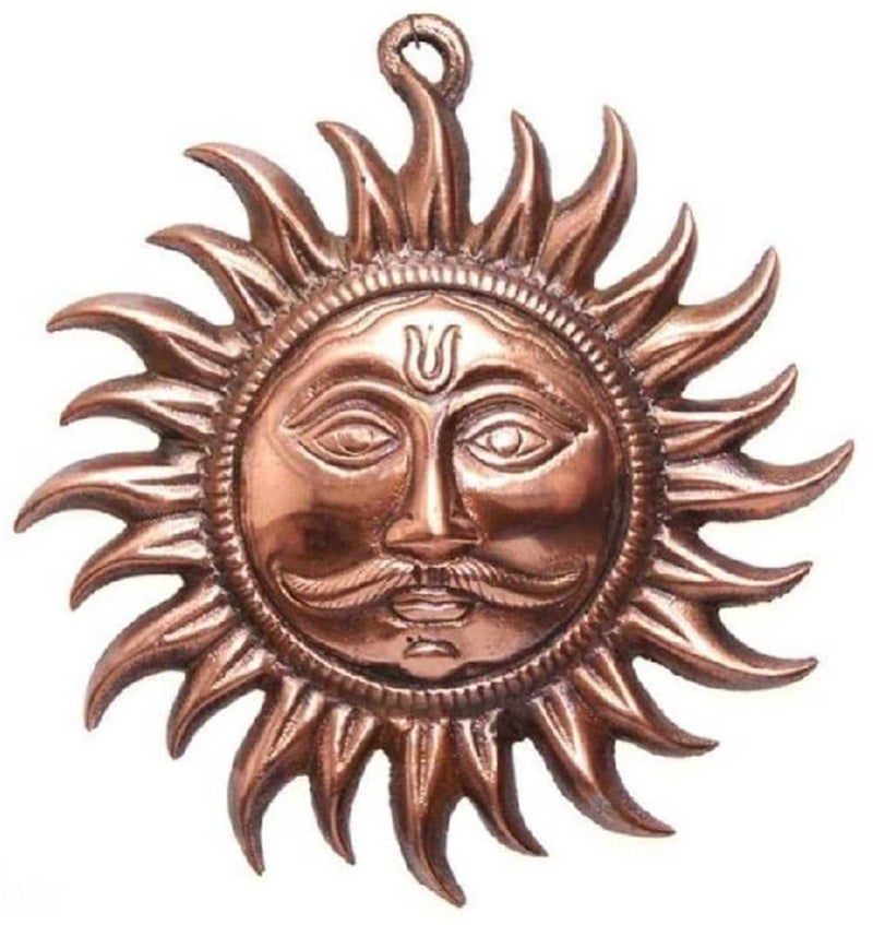 Magic Providers Metal Home Vastu Sun Surya Face Copper God Sun Wall Hanging Feng Shui Copper Sun Surya Face Murti Idol Statue Wall Hangings For Vastu Remedies For East Wall Brown 6 Inch Bronze - Image 1