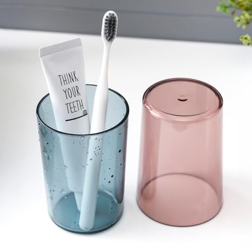 SWAZE Wall Mounted Toothbrush Holder for Bathroom - Stickable Brush Stand with Cover | Tooth Brush & Paste Holder for Bathroom Wall | Bathroom Brush Holder for Wash Basin | Plastic Stand Set (2 Cups) - Image 2