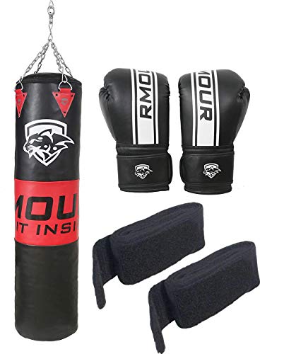 IWIN RMOUR Unfilled Black Red Heavy PU Punch Bag Boxing MMA Sparring Punching Training Kick Boxing Muay Thai with Hanging Chain, Boxing Gloves and Hand Wraps (5 FT), red Black - Image 5