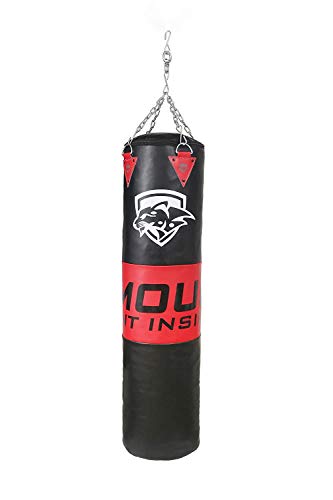 IWIN RMOUR Unfilled Black Red Heavy PU Punch Bag Boxing MMA Sparring Punching Training Kick Boxing Muay Thai with Hanging Chain, Boxing Gloves and Hand Wraps (5 FT), red Black - Image 2