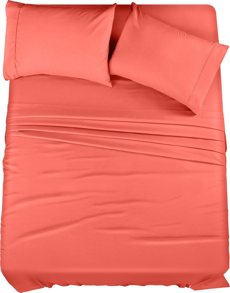 Utopia Bedding Queen Bed Sheets Set - 4 Piece Bedding - Brushed Microfiber - Shrinkage and Fade Resistant - Easy Care (Queen, Coral) - Image 1