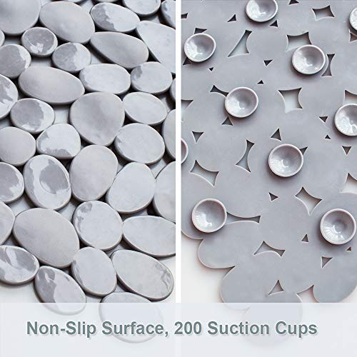 SONGZIMING Pebble Bath Mat 35x16 Inches for Bathtub to Non Slip in Shower with Drain Holes, Suction Cups (Grey) - Image 2