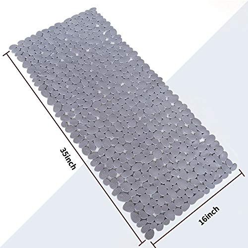 SONGZIMING Pebble Bath Mat 35x16 Inches for Bathtub to Non Slip in Shower with Drain Holes, Suction Cups (Grey) - Image 3