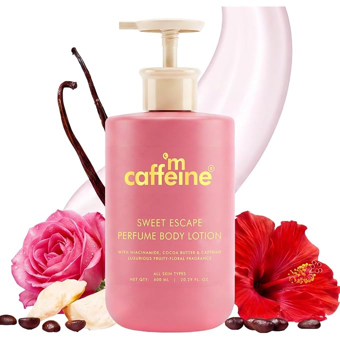 mCaffeine Sweet Escape Perfume Body Lotion | Niacinamide, Cocoa Butter & Shea Butter For Deep Moisturization | Lightweight, Non-Sticky | Fruity-Floral Fragrance | Body Lotion For Dry Skin - 600ml - Image 1