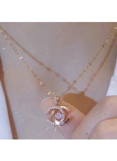 Elegant Double-C Necklace Gold-Plated Collar Rose Gold Letter Flash Diamond Pendant Necklace