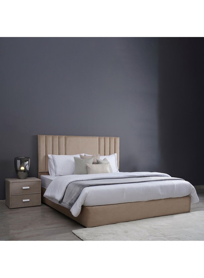 Karnak Superior Upholstered Velvet Bed Frame Bedroom Furniture Strong And Sturdy Modern Design Wooden Bed | Quiet & Comfortable Bed (Queen - 160x200cm, Beige) - Image 1