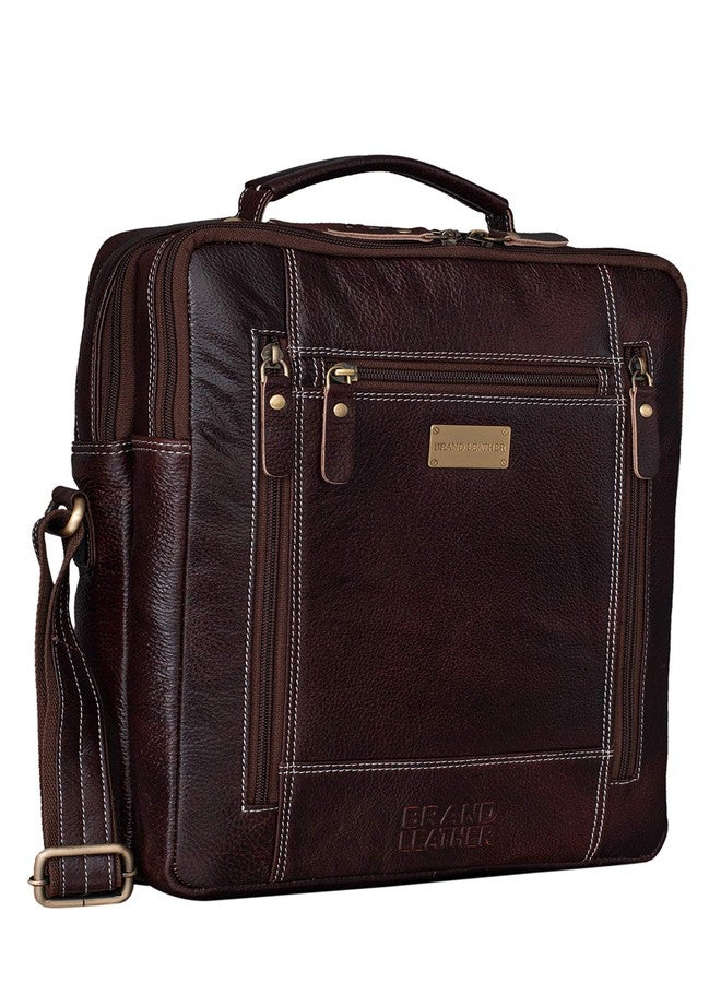 BRAND LEATHER Men's Genuine Leather Sling Chest Bag Cross Body Shoulder Daypacks For 10.5 Inches iPad (BROWN) - Image 1