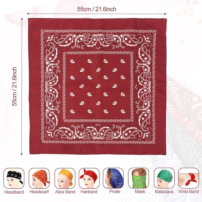 HYRAINBOW 12 Pack Bandanas,Colourful Paisley Bandana for Women Men, Nylon Bandana Headband,Stylish Hair Scarf Neckerchief Snood Skull Cap, Face Covering, Square Cowboy Bandana 22x22in, Multicolor, One Size - Image 2