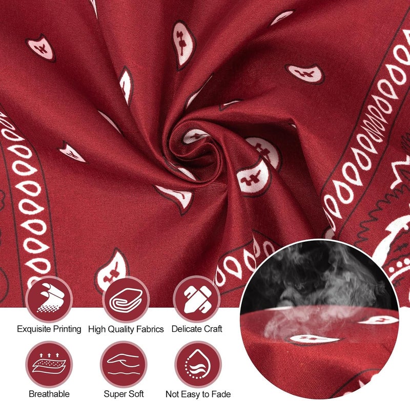 HYRAINBOW 12 Pack Bandanas,Colourful Paisley Bandana for Women Men, Nylon Bandana Headband,Stylish Hair Scarf Neckerchief Snood Skull Cap, Face Covering, Square Cowboy Bandana 22x22in, Multicolor, One Size - Image 4