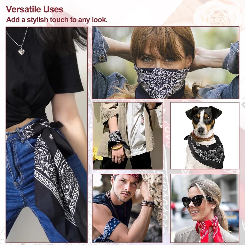 HYRAINBOW 12 Pack Bandanas,Colourful Paisley Bandana for Women Men, Nylon Bandana Headband,Stylish Hair Scarf Neckerchief Snood Skull Cap, Face Covering, Square Cowboy Bandana 22x22in, Multicolor, One Size - Image 3