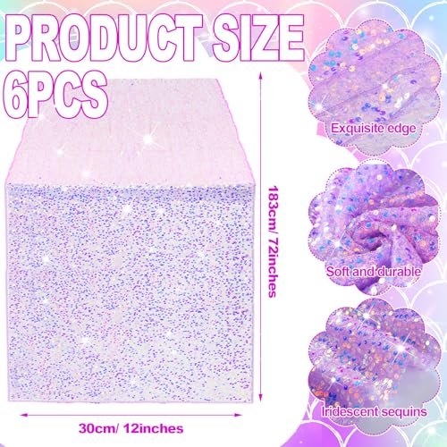 Remagr 6 Pcs Iridescent Sequin Table Runner 12 x 72 Inch Mermaid Table Runner Glitter Sequin Sparkly Desk Cover for Wedding Birthday Party Ceremony Supplies Decor (Purple) - Image 2