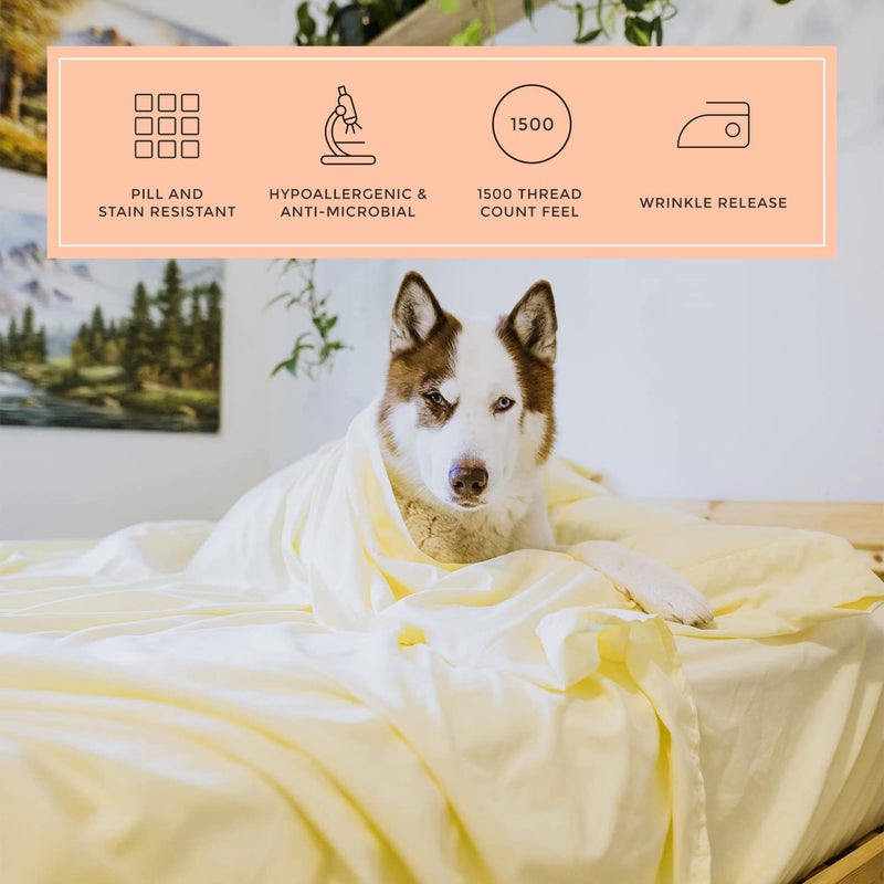 PeachSkinSheets مجموعة الأملاء الصفراء من الخوخيون - مستوى 1500TC من النعومة - أوراق تبريد ناعمة إضافية للنوم الساخن والتعرق الليلي - XL بالحجم الكامل  - Image 4