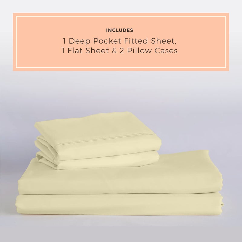 PeachSkinSheets مجموعة الأملاء الصفراء من الخوخيون - مستوى 1500TC من النعومة - أوراق تبريد ناعمة إضافية للنوم الساخن والتعرق الليلي - XL بالحجم الكامل  - Image 2