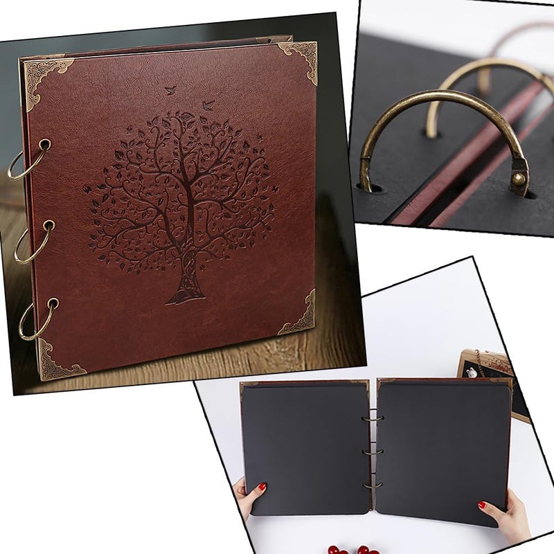 ADVcer Photo Album DIY Scrapbook (10x10 inch 50 Pages Double Sided), Vintage Leather Cover Three-Ring Binder Family Picture Booth with 9 Color 408pcs Self Adhesive Photos Corners for Memory Keep, Tree - Image 2