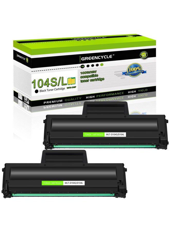 GREENCYCLE Compatible Toner Cartridges Replacement for Samsung MLT-D104S MLT-D104L High Yield For Ml1665 Ml1660 Ml1865w Printer (Black,2 Pack) - Image 1