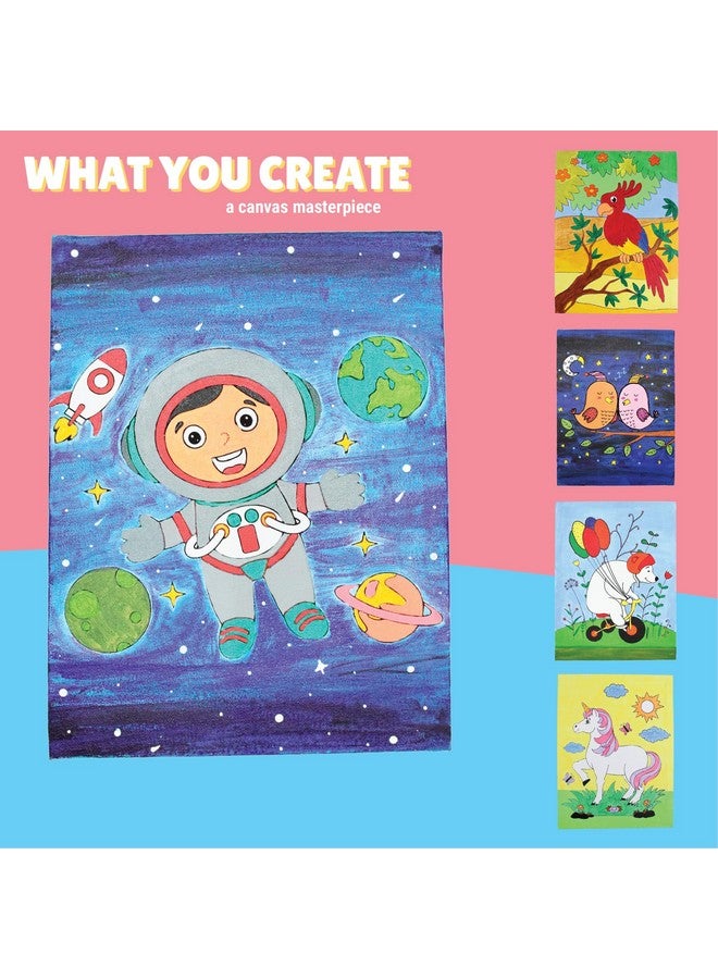 Kalakaram DIY Canvas Painting Kit for Kids - Pre-Printed Designs Wooden Frame Canvas Board with Paint & Brush | Birthday Return Gift | Creative Painting Activity Kit for Children | Ages 4-12 | A4 Size - Space Boy - Image 4