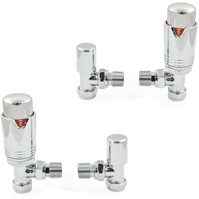 THERMOSTATIC RADIATOR VALVE CHROME ANGLED TRV  STYLE (CHROME 2 SETS) - Image 1