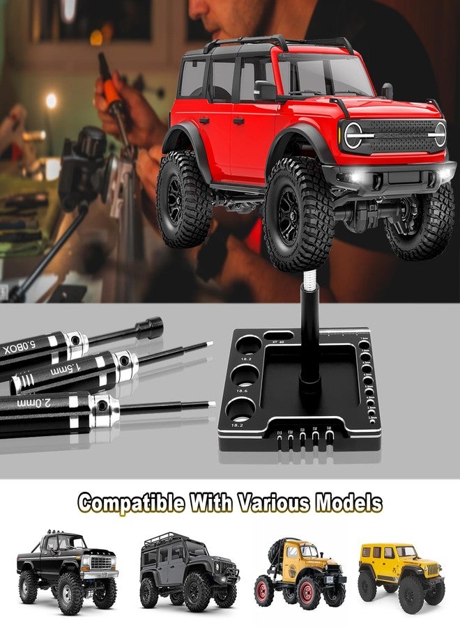 OGUNKE حامل عمل سيارة RC متعدد الوظائف 7 في 1 مع 7 مفكات ومجموعة براغي 1/24 لسيارة AXIAL SCX24 AX24 1/24 (أسود) - Image 2