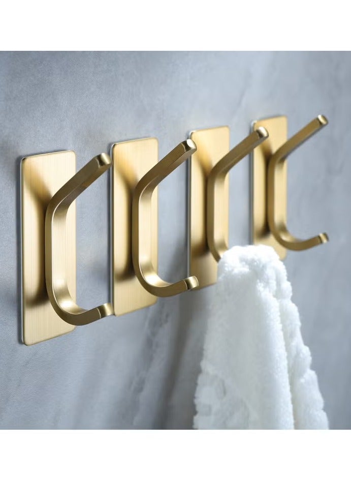 4 packs of towel hooks/adhesive hooks - brushed gold coat hooks, towel hooks, bathroom and bedroom, hats, wall hooks, stainless steel (gold)  - Image 1