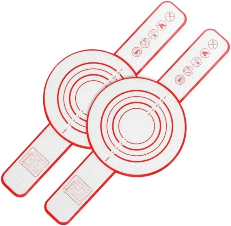 2pcs Non-Stick Silicone Baking Mat with Long Handles - Perfect Kneading Pad for Pizza and Cake(Red x 2Pcs,0.7mm) - Image 1