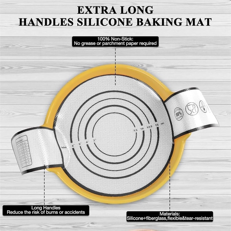 2pcs Non-Stick Silicone Baking Mat with Long Handles - Perfect Kneading Pad for Pizza and Cake(Red x 2Pcs,0.7mm) - Image 3