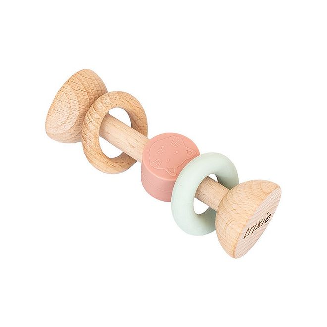 Trixie Wooden Silicone Rattle Mrs. Cat Themed, Sensory Stimulation, Teething-Friendly, Motor Skill Development, 0 Months+, 11 x 4.5 x 4.5 cm - Multicolor - Image 1